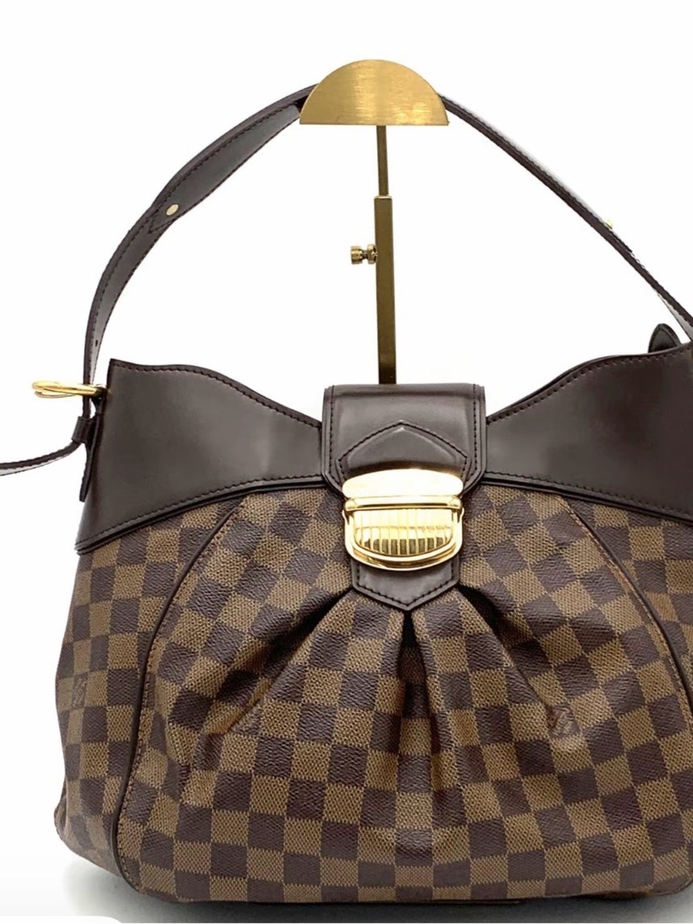 Louis Vuitton Brown Damier Ebene Shoulder Bag with Gold Hardware